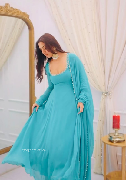 Sky Blue Colour Gown Suit