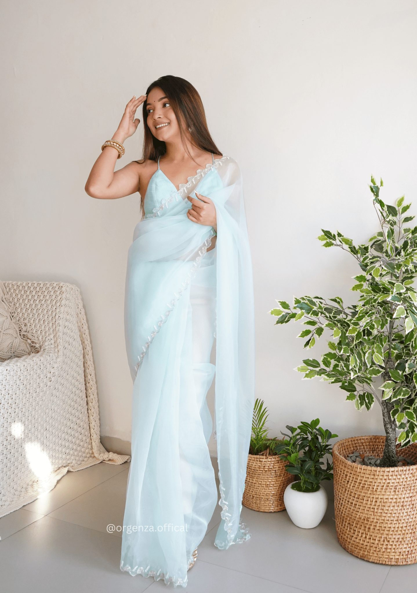 Sky Organza With Jardoshi And Khatli Work - Orgenza Store - digisoch