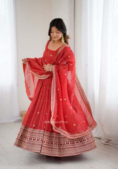 Bridal & Festive Special Pure Crunchy Silk Fully Flared Anarkali Set