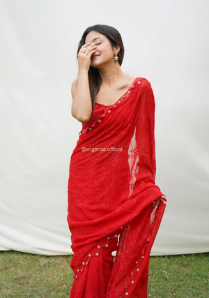 Georgette Silk Saree With Handwork Border - Orgenza Store