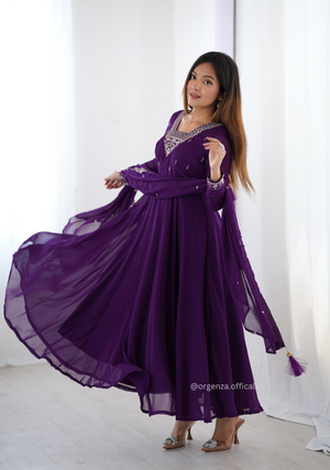 Purple Colour Georgette Anarkali With Dupatta And Pant - Orgenza Store