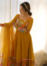 Floral Organza Anarkali With Dupatta And Pant