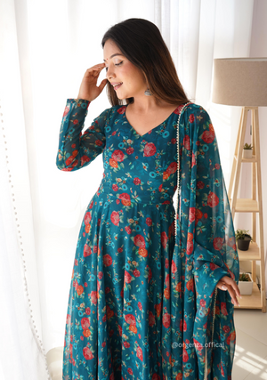 Floral Anarkali Gown Dress - Orgenza Store