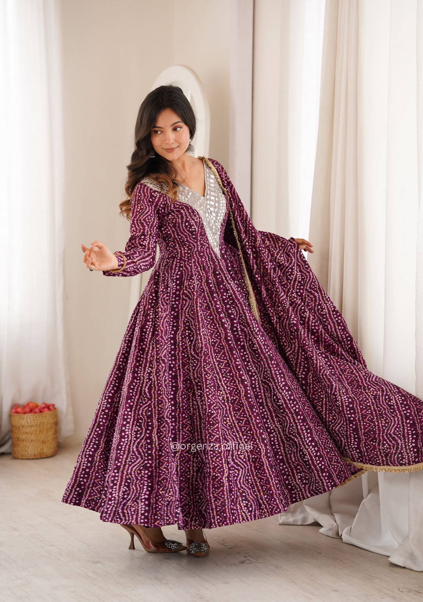 Rayon Mirror Embroidered Gown Set