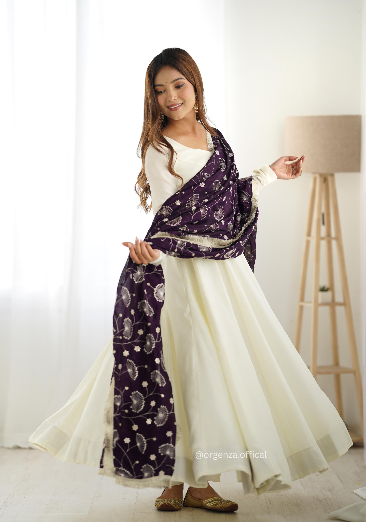 Off White Colour Vichitra Silk Anarkali Kurti - Orgenza Store