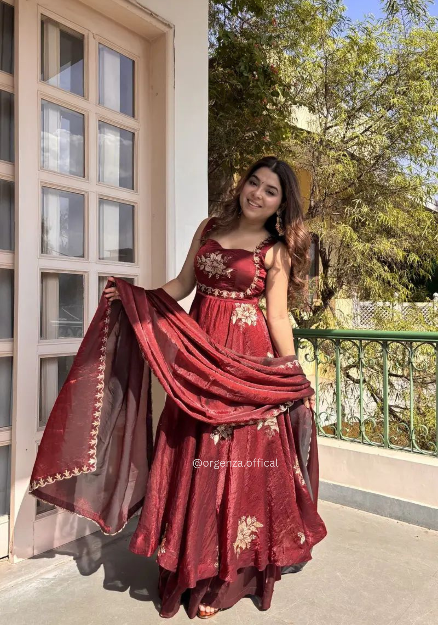 Fendy Satin Gown with Sequins & Zari Work | Designer Party Wear Ethnic Outfit for Women - Orgenza Store - digisoch