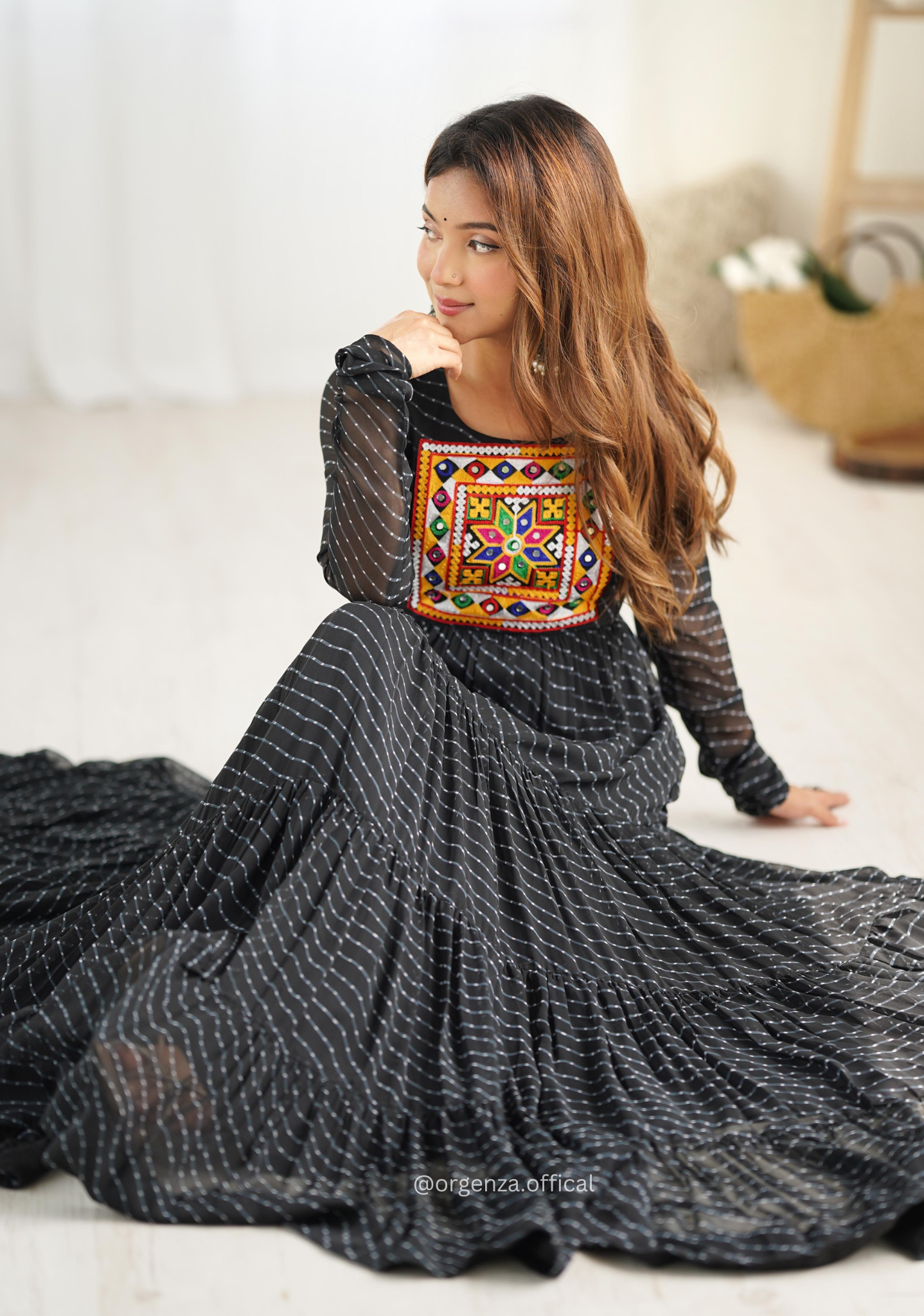 Georgette Laheriya Print Ruffle Anarkali - Orgenza Store