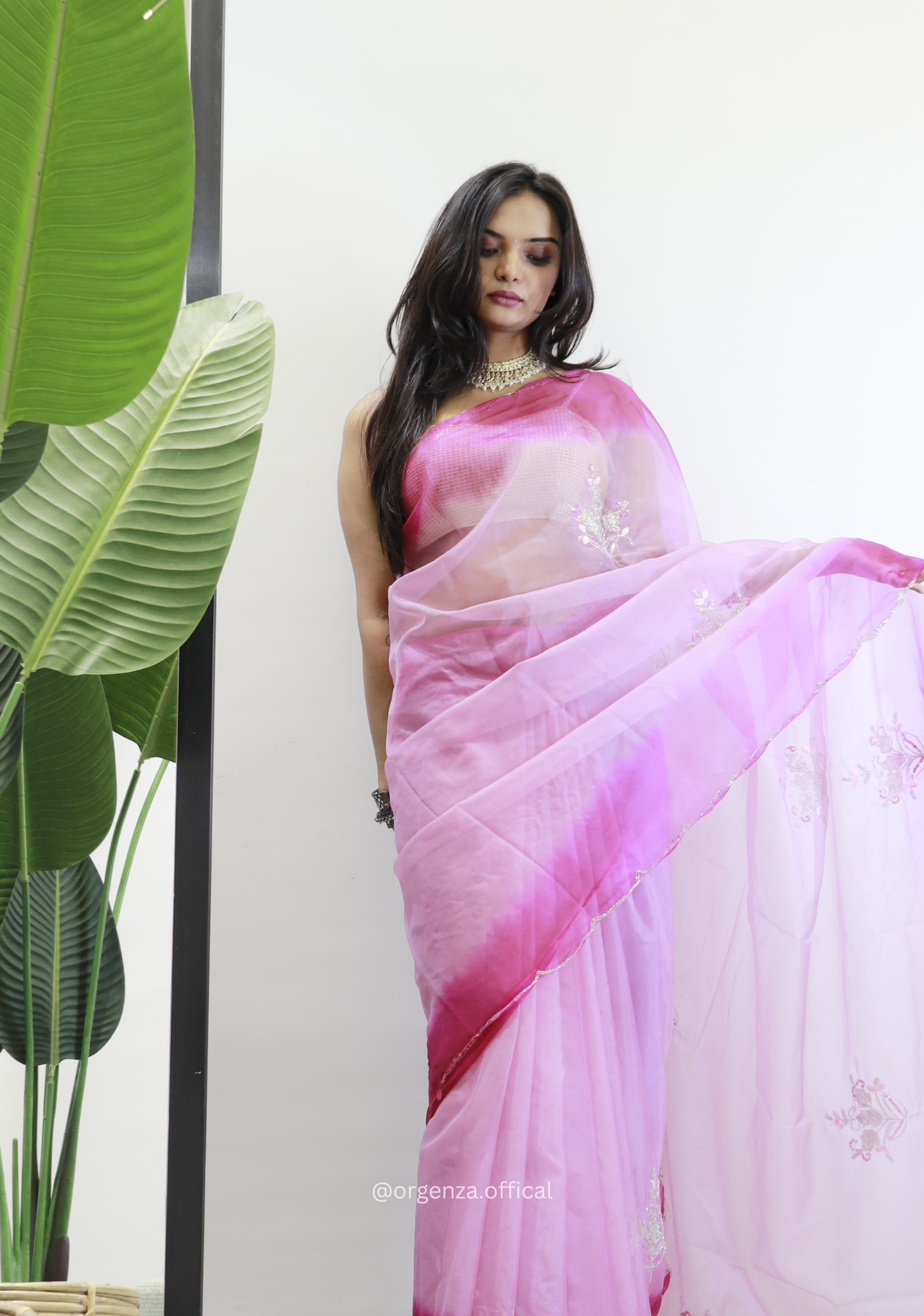 Baby Pink Colour Organza Silk Saree With Sequence Khatli - Orgenza Store