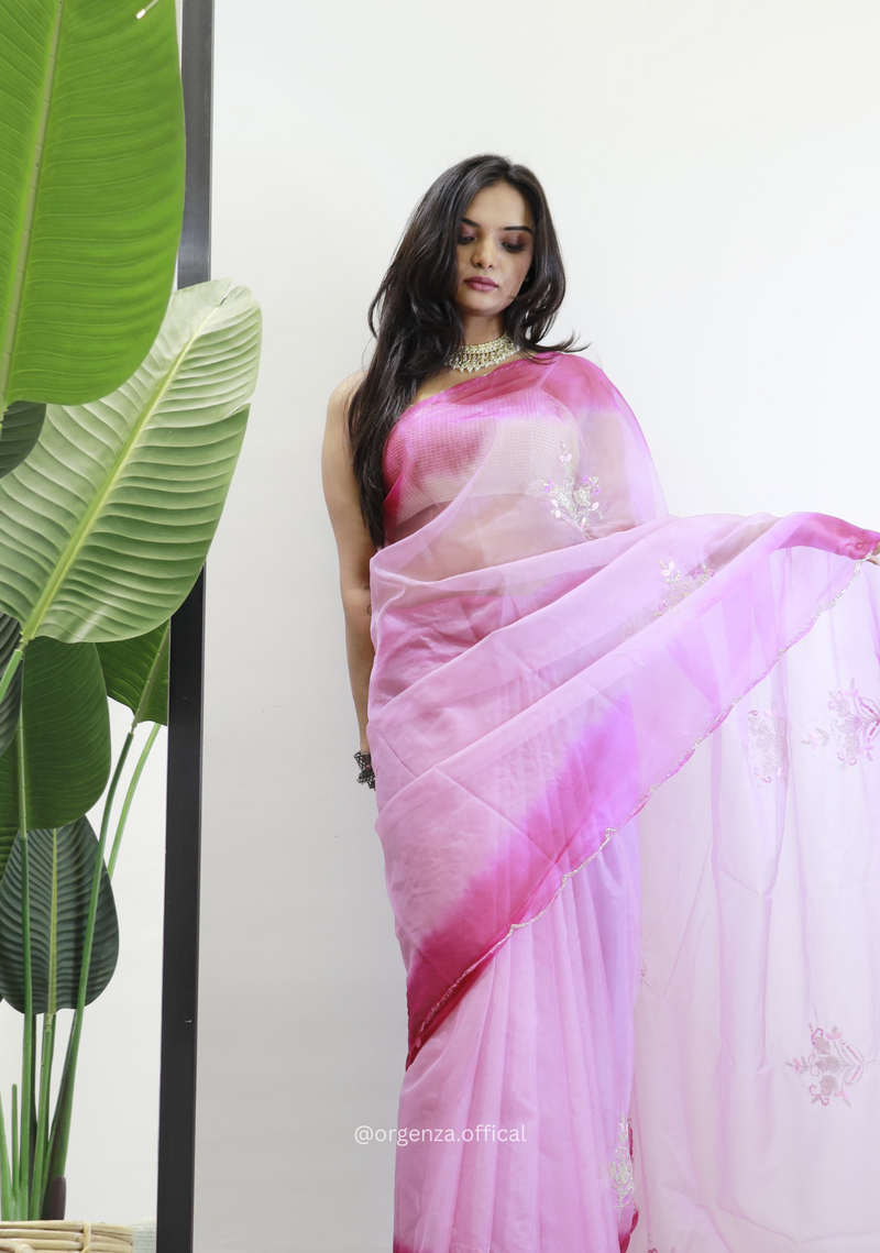 Baby Pink Colour Organza Silk Saree With Sequence Khatli