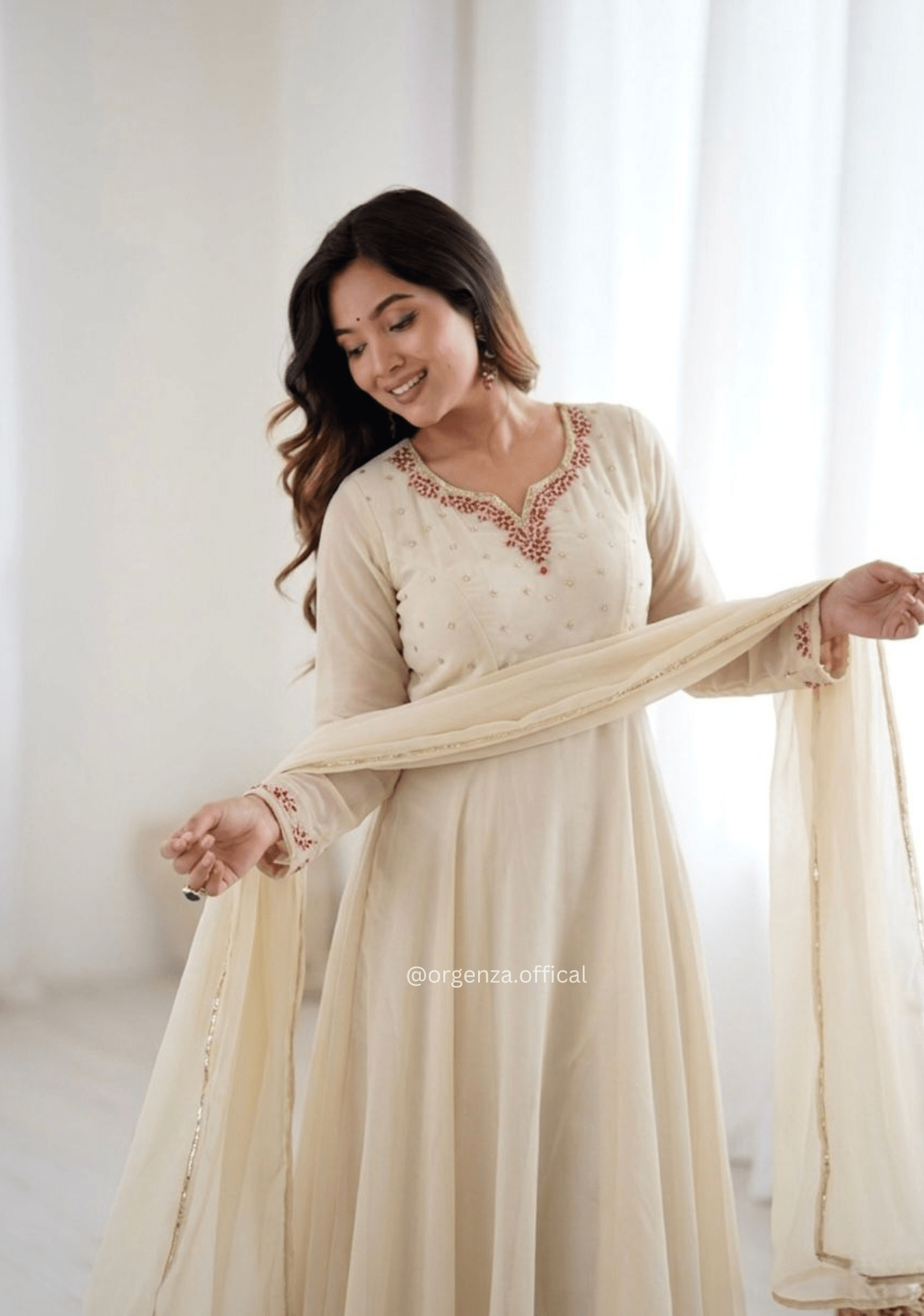 Designer Fox Georgette Gown with Handwork & Gotta Patti Dupatta | Party & Wedding Wear - Orgenza Store