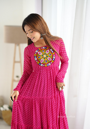 Georgette Laheriya Print Ruffle Anarkali - Orgenza Store