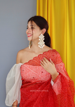 Pure Organza Saree With Bandhani Print - Orgenza Store