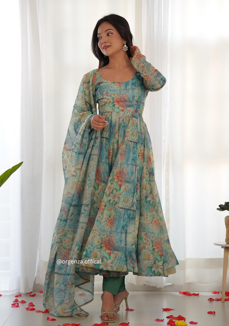 Multi Colour Anarkali With Floral Printed