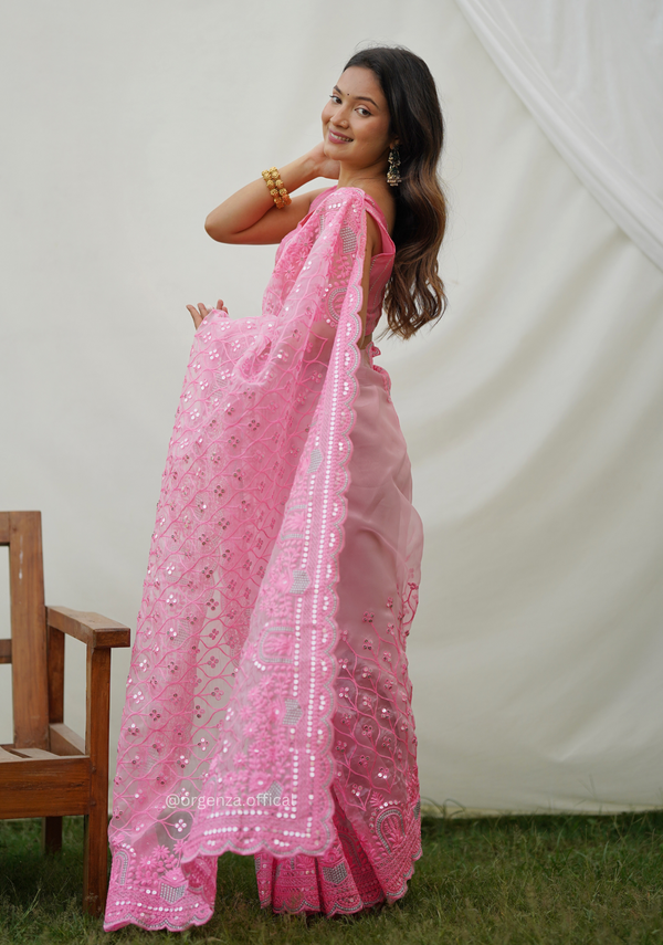 Organza Saree With Embroidery Work