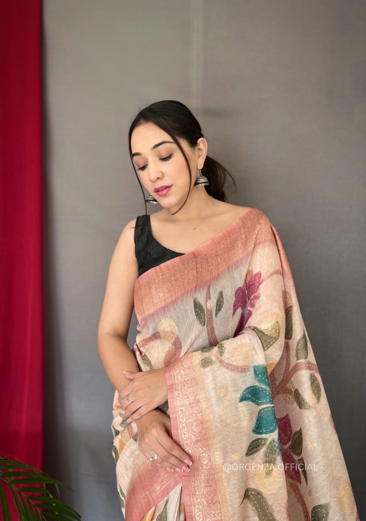 Chanderi Silk Saree Unique Zari Work - Orgenza Store