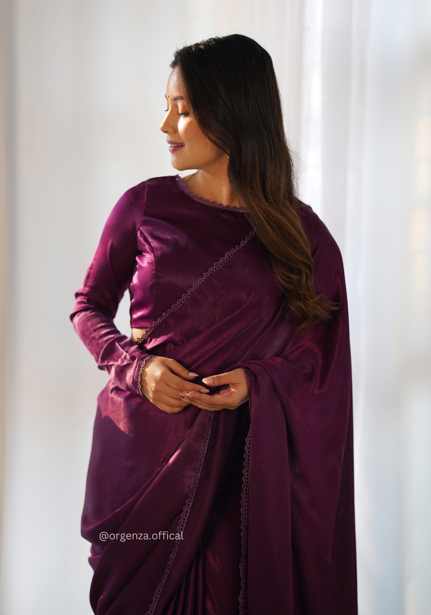 Ready To Wear Wine Colour Marble Velvet Saree - Orgenza Store