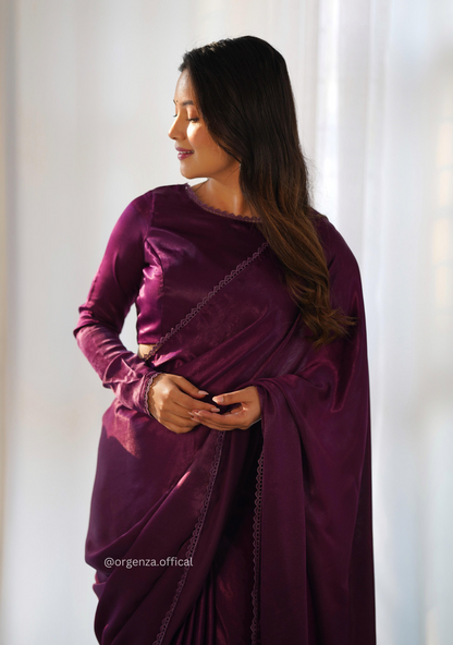 Ready To Wear Wine Colour Marble Velvet Saree - Orgenza Store