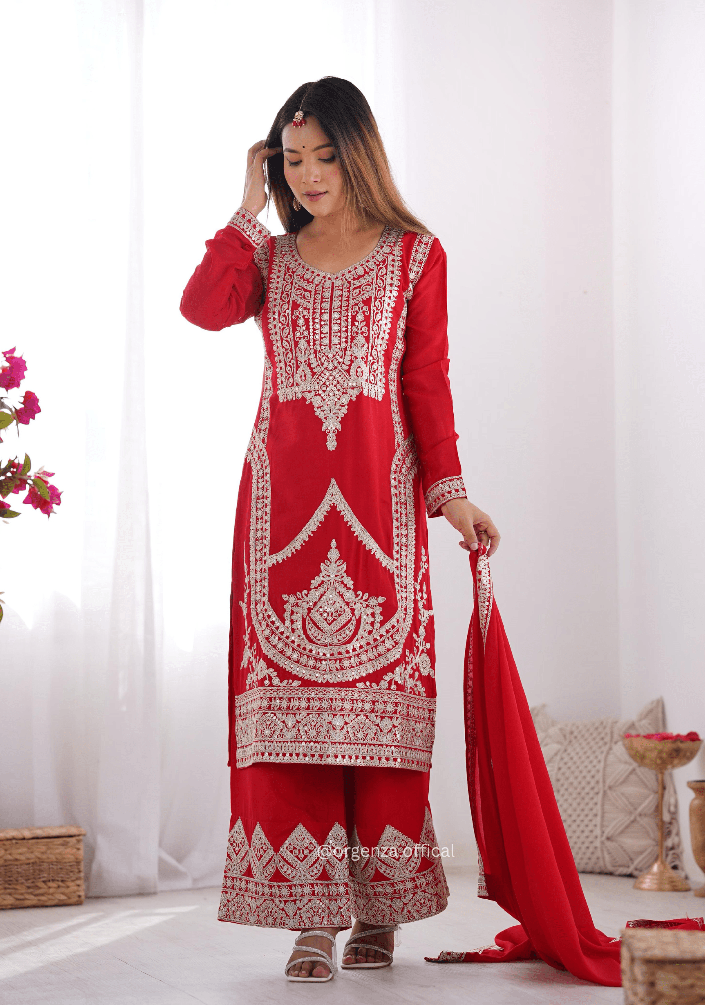 Vichitra Silk Fabric Straight Fit Kurta With Dupatta Set - Orgenza Store - digisoch