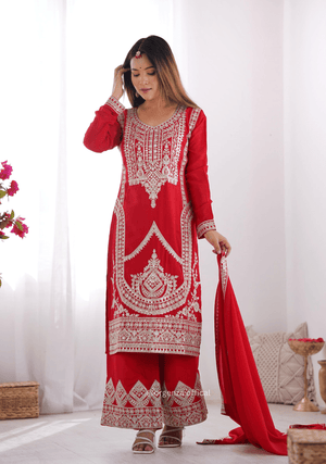 Vichitra Silk Fabric Straight Fit Kurta With Dupatta Set - Orgenza Store - digisoch