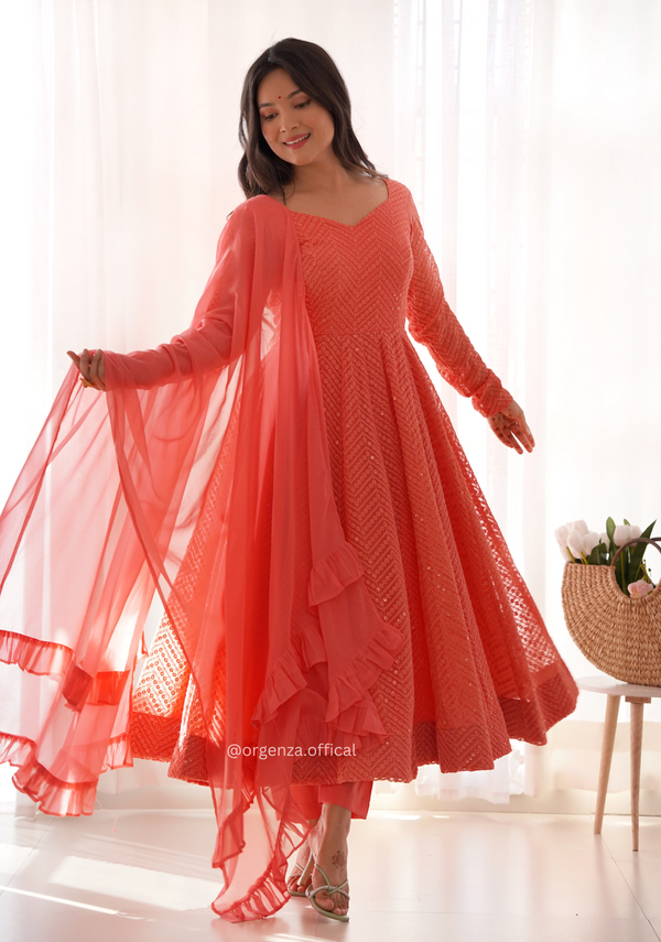Georgette Silk Lukhnowi Sequence Work Anarkali