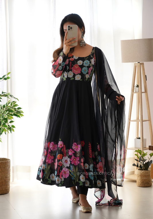 Floral Organza Anarkali With Dupatta And Pant