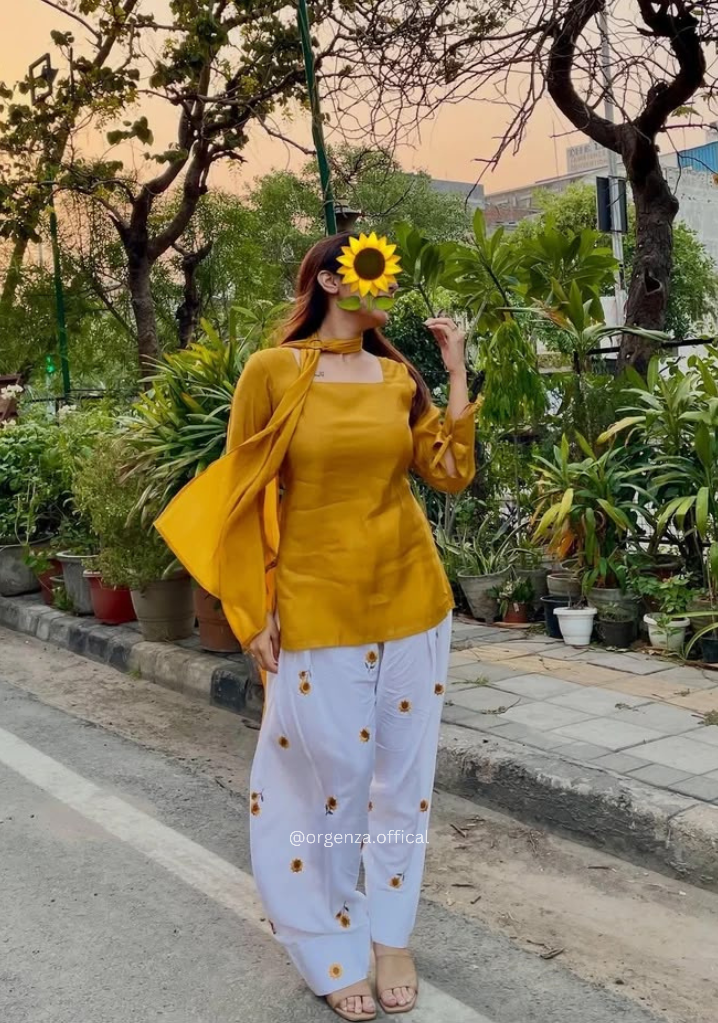 Yellow Roman Cotton Top with Embroidered Farshi Salwar