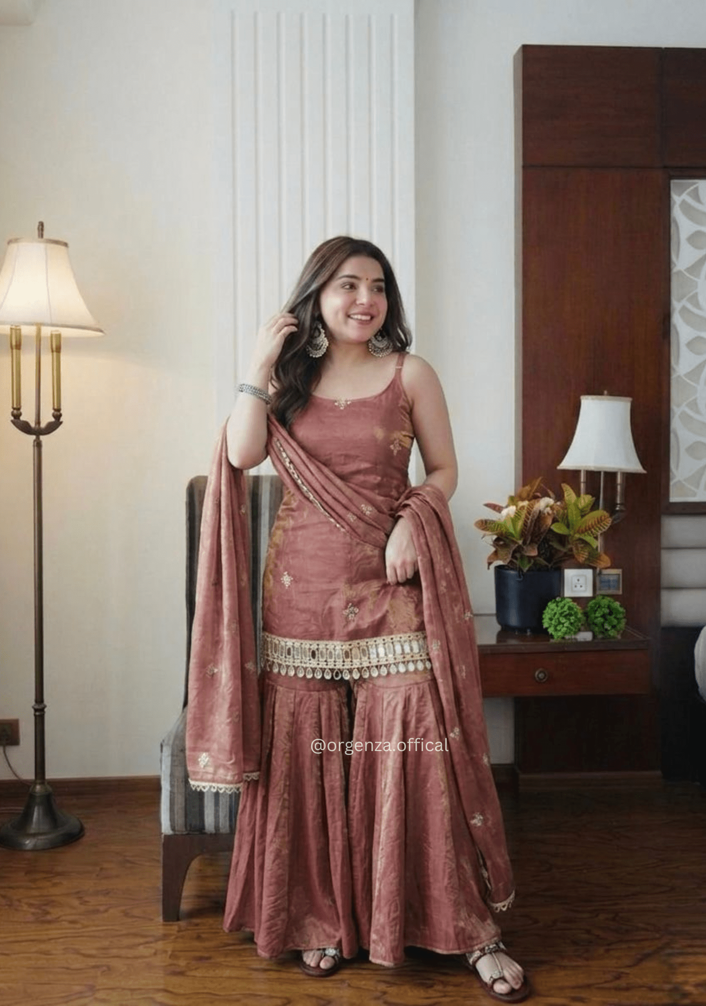 Fendy Silk Mirror Work Sharara Suit Set – Embroidered Sequence Party Wear with Dupatta (3 PCS) - Orgenza Store
