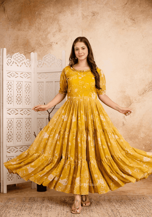 Yellow Colour Georgette Digital Print Maxi - Orgenza Store - digisoch
