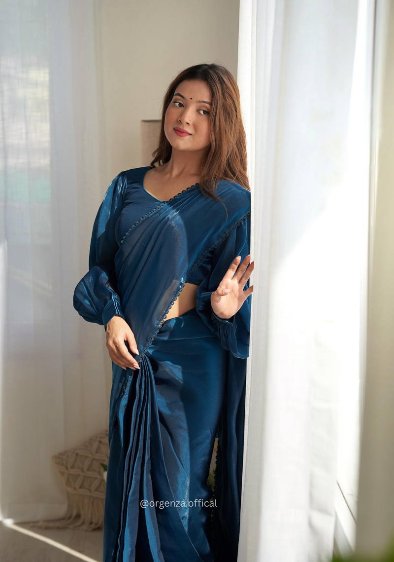 Ready To Wear Teal Blue Colour Jimmy Choo Saree