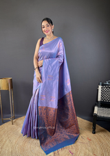 Purple Colour Silk Saree With Zari Weaving