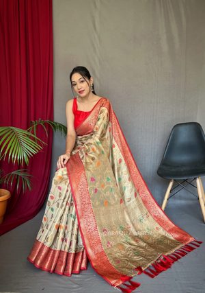 Pure Tissue Silk Saree With Zari Weaving - Orgenza Store