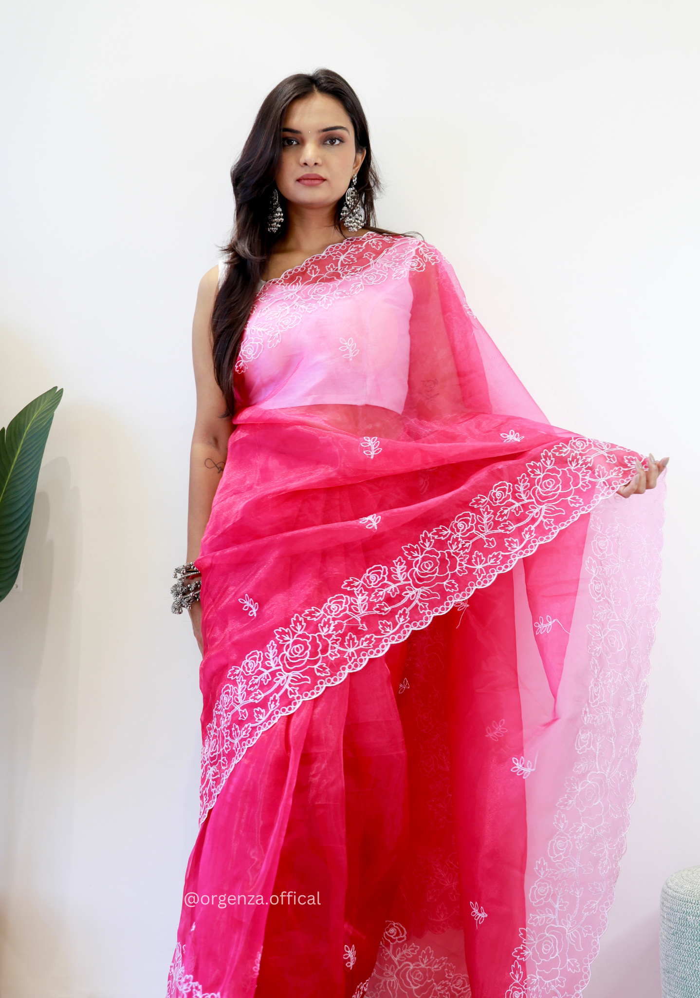 Pink Colour Embroidery Thread Work Saree - Orgenza Store