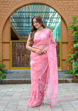 Dark Peach Colour Digital Print Saree