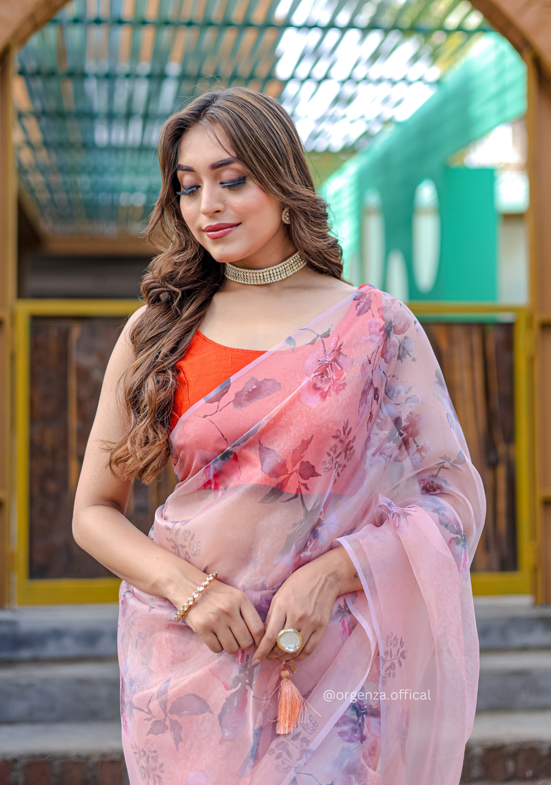 Light Peach Colour Digital Print Saree