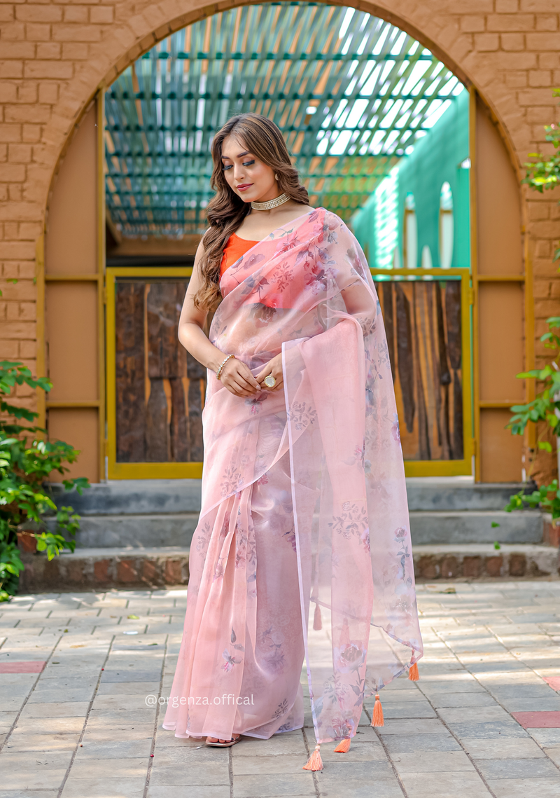 Light Peach Colour Digital Print Saree