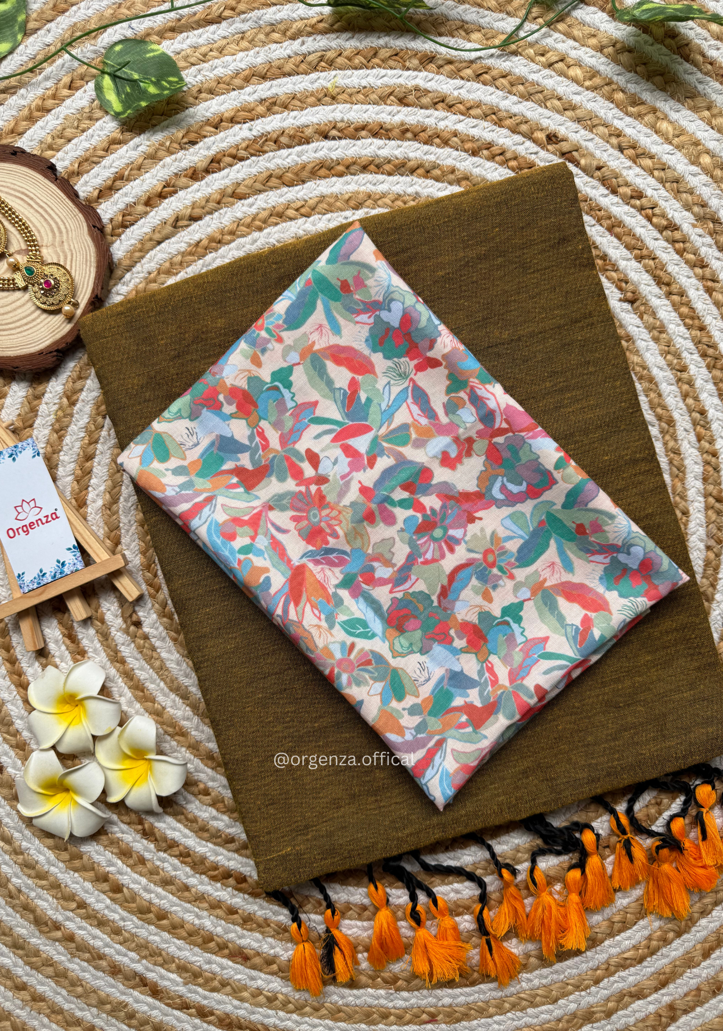 Mustered Yellow Colour Cotton Saree With Multi Print Blouse