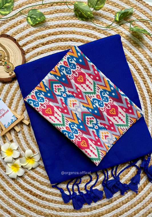 Blue Colour Cotton Saree With Multi Print Blouse