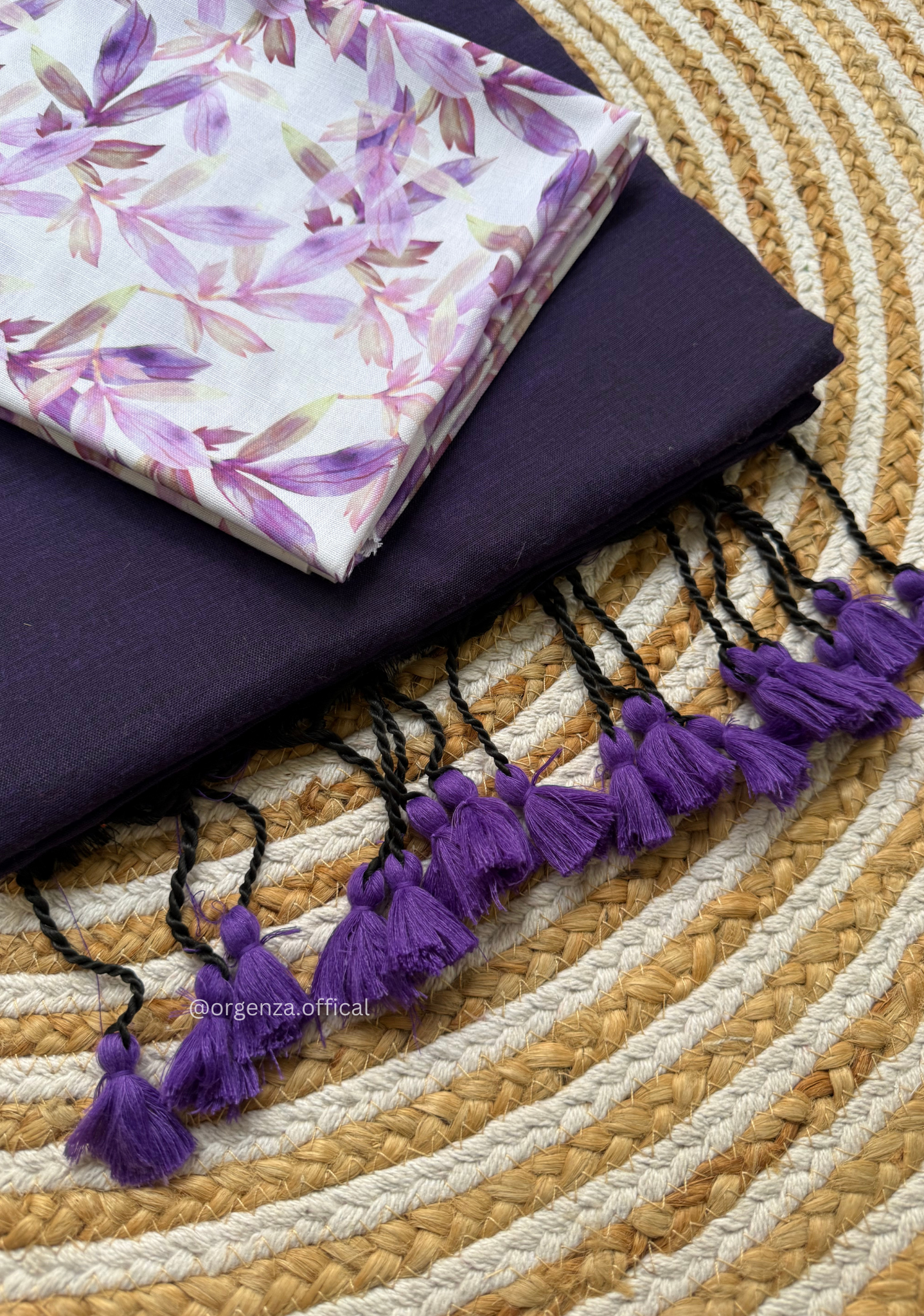 Purple Colour Cotton Saree With Purple Leaf Print Blouse