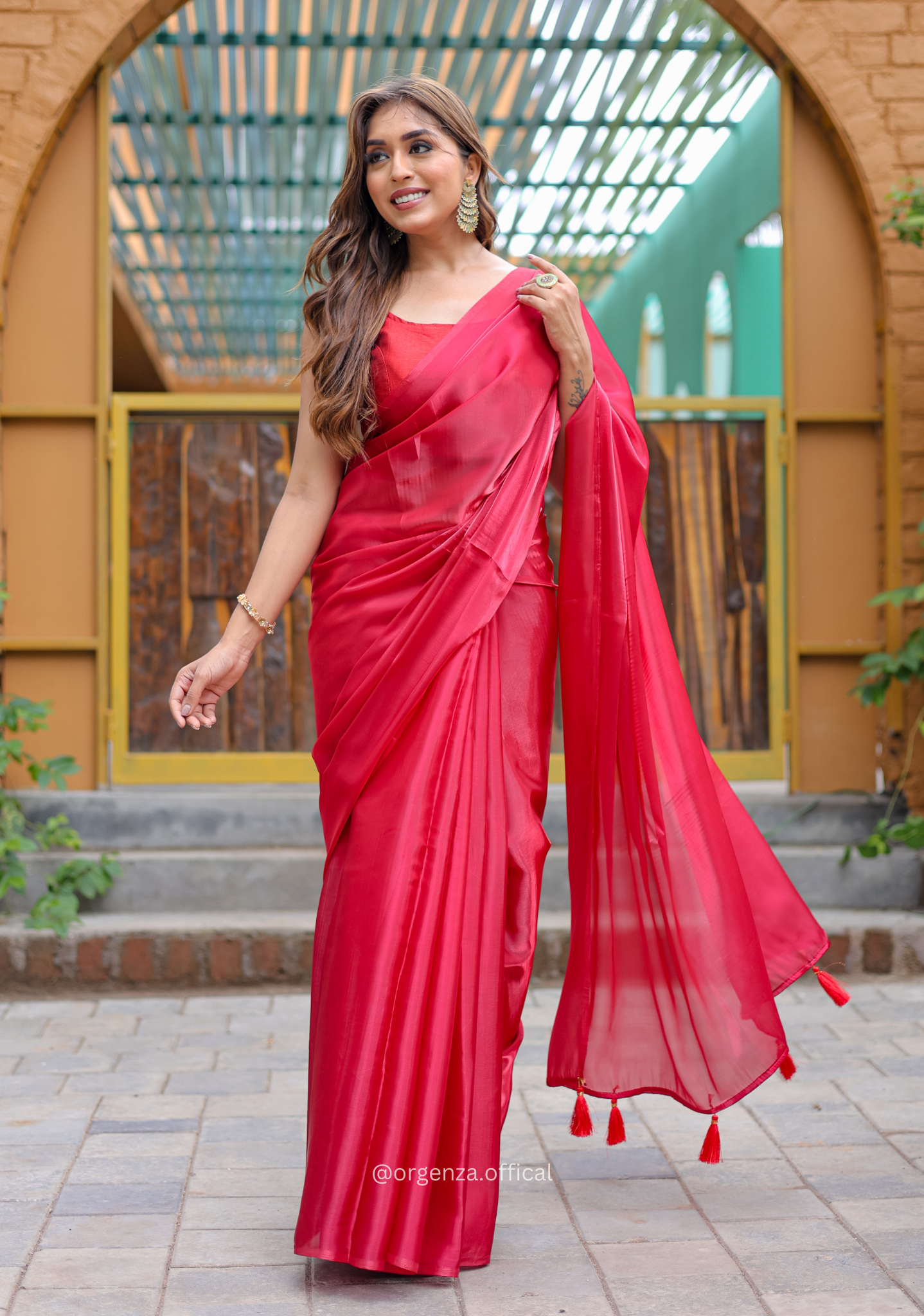 Plain Red Colour Jimmy Choo Saree - Orgenza Store