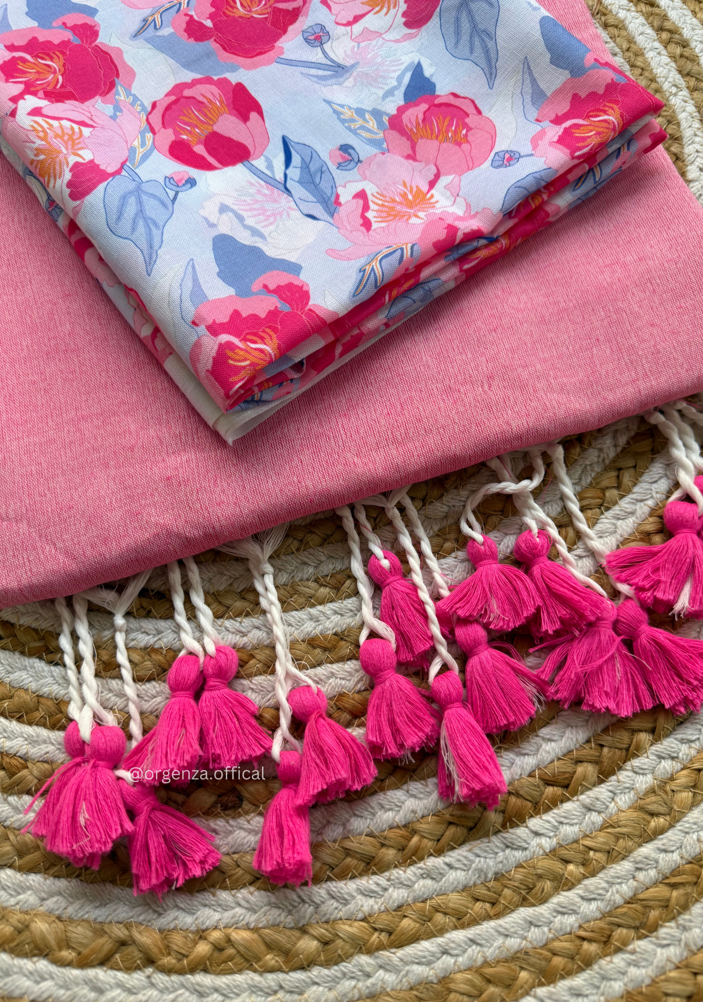 Baby Pink Colour Cotton Saree With Baby Pink Flower Print Blouse
