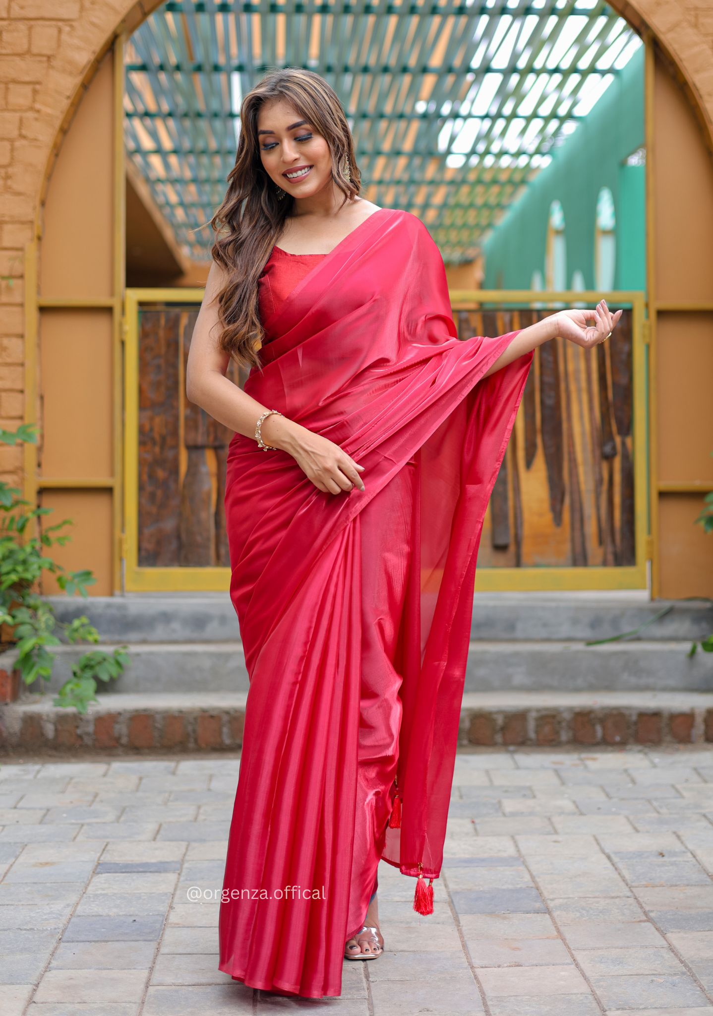 Plain Red Colour Jimmy Choo Saree - Orgenza Store