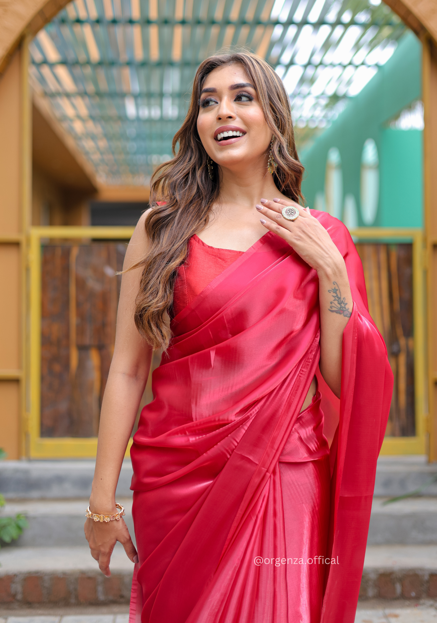 Plain Red Colour Jimmy Choo Saree - Orgenza Store