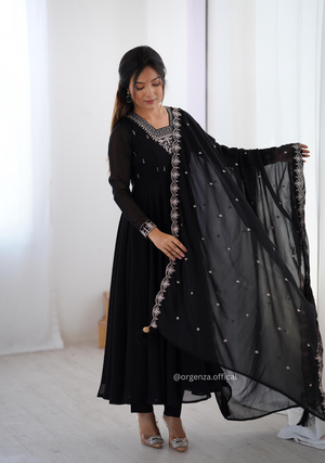 Black Colour Georgette Anarkali With Dupatta And Pant - Orgenza Store