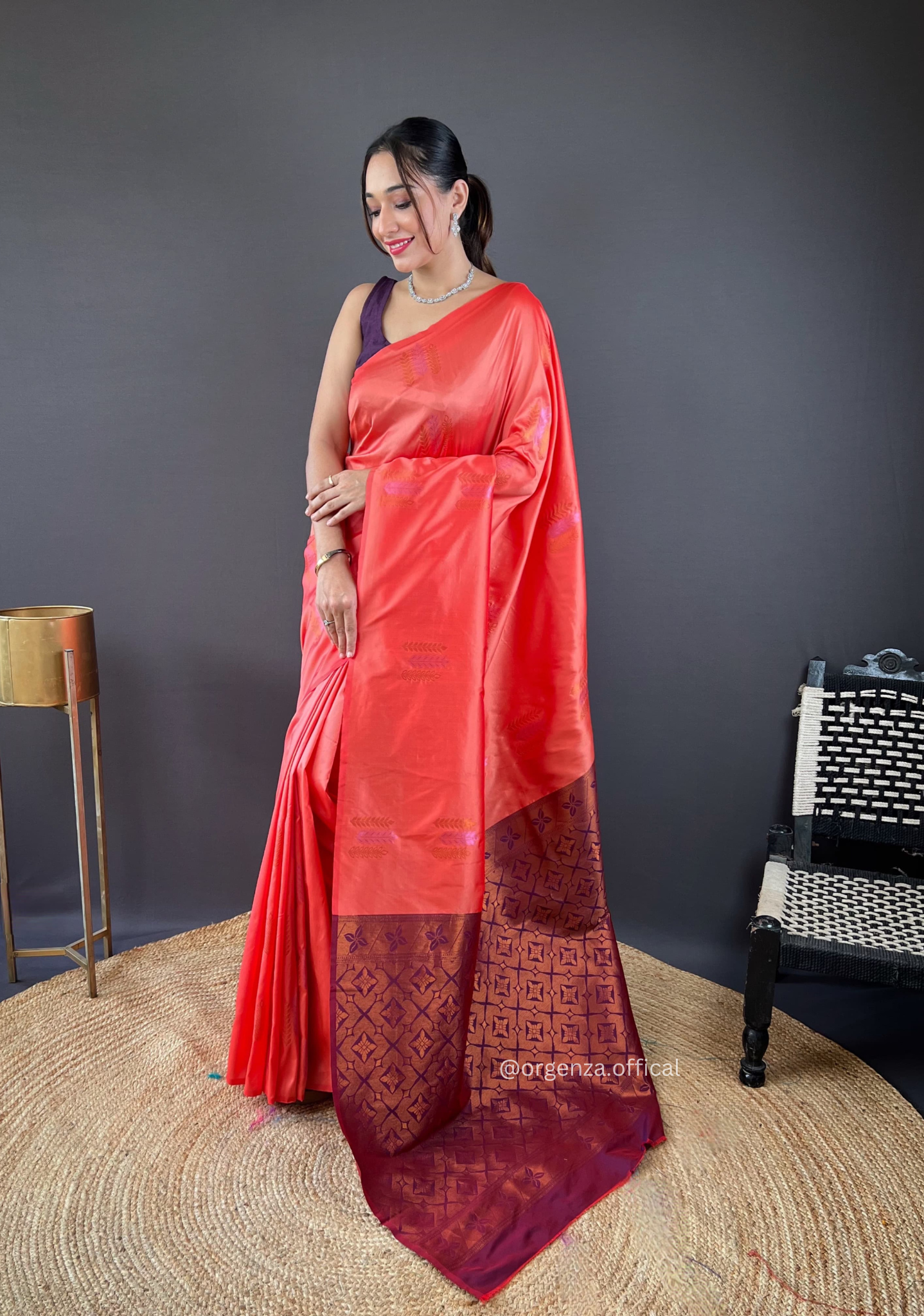 Orange Colour Silk Saree With Zari Weaving - Orgenza Store