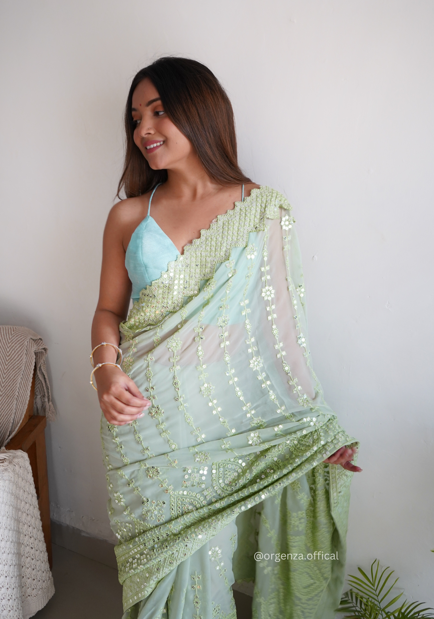 Georgette Silk Saree With Embroidery Work - Orgenza Store