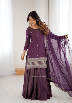 Roman Shimmer Chanderi Silk Kurta Lehenga Set with Embroidered Dupatta - Orgenza Store - digisoch