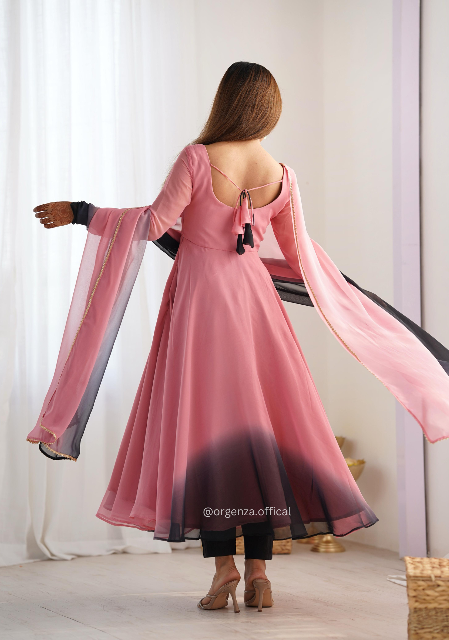 Georgette Plain Anarkali With Dupatta And Pant - Orgenza Store