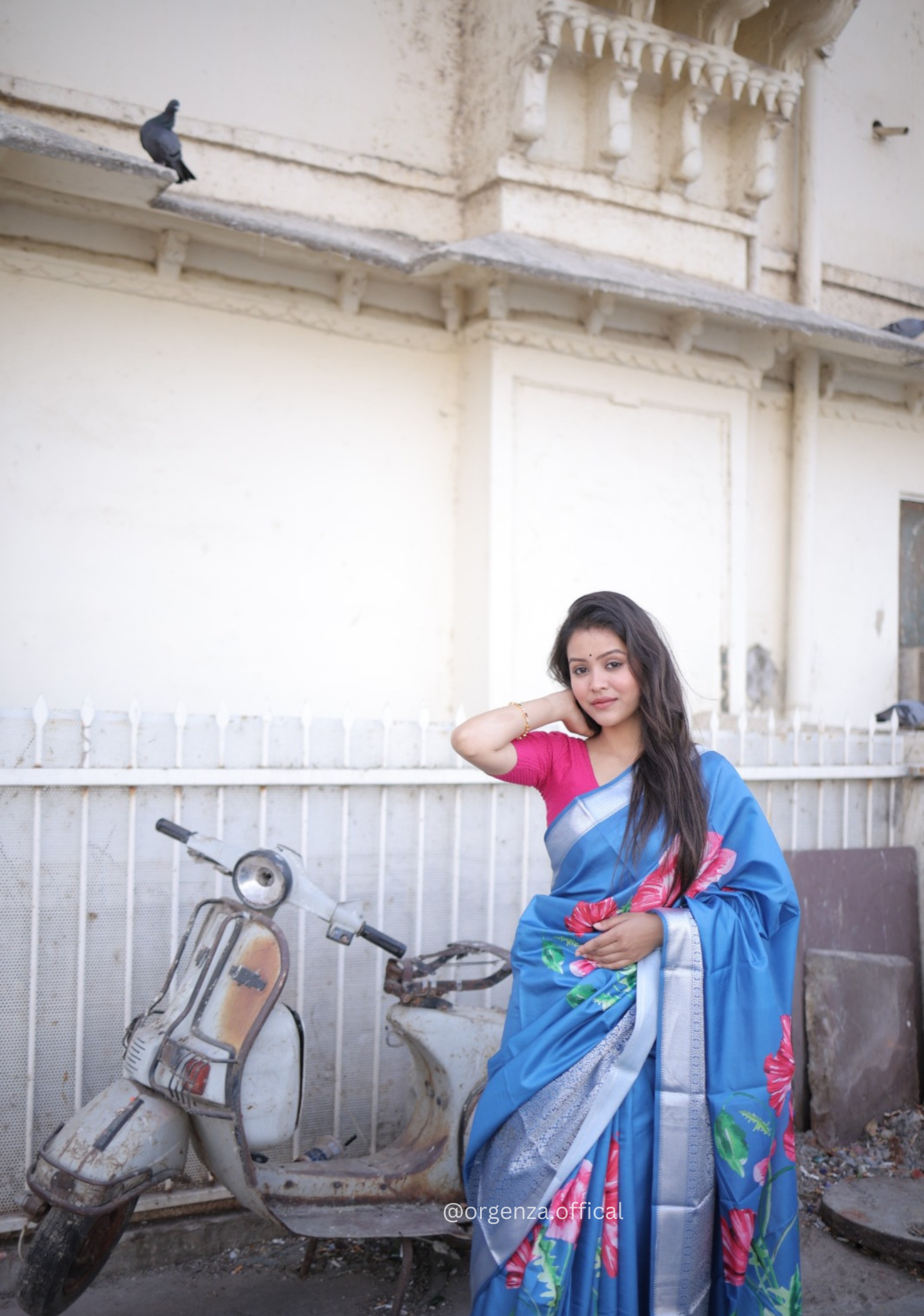 Tussur Satin Silk Saree With Triangle Print - Orgenza Store