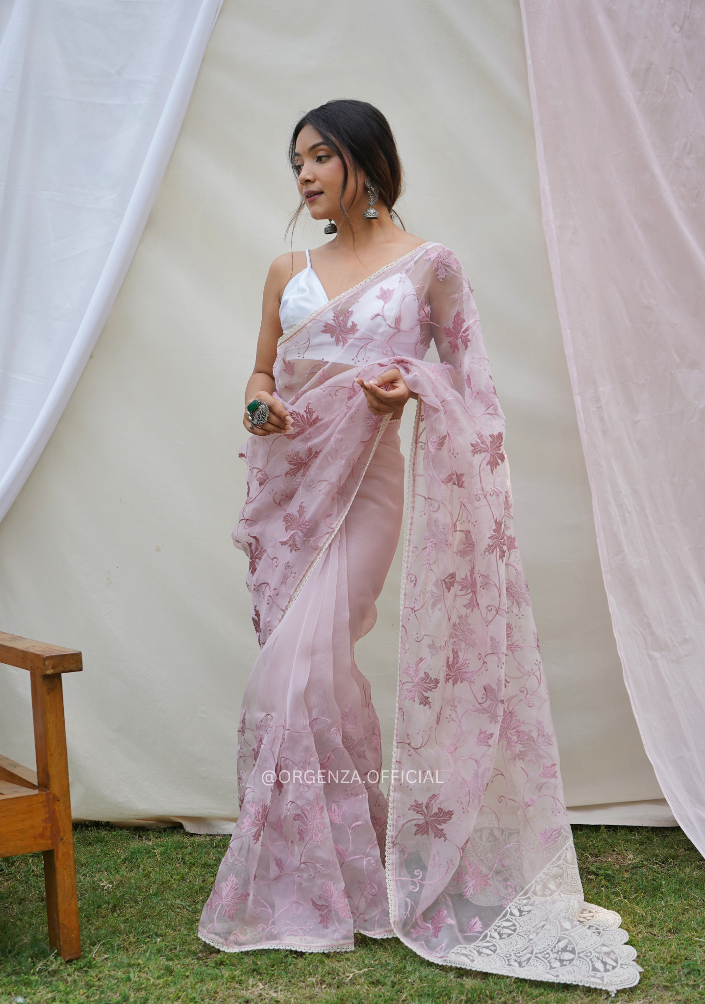 Pure Organza Silk Saree With Chikankari Work - Orgenza Store