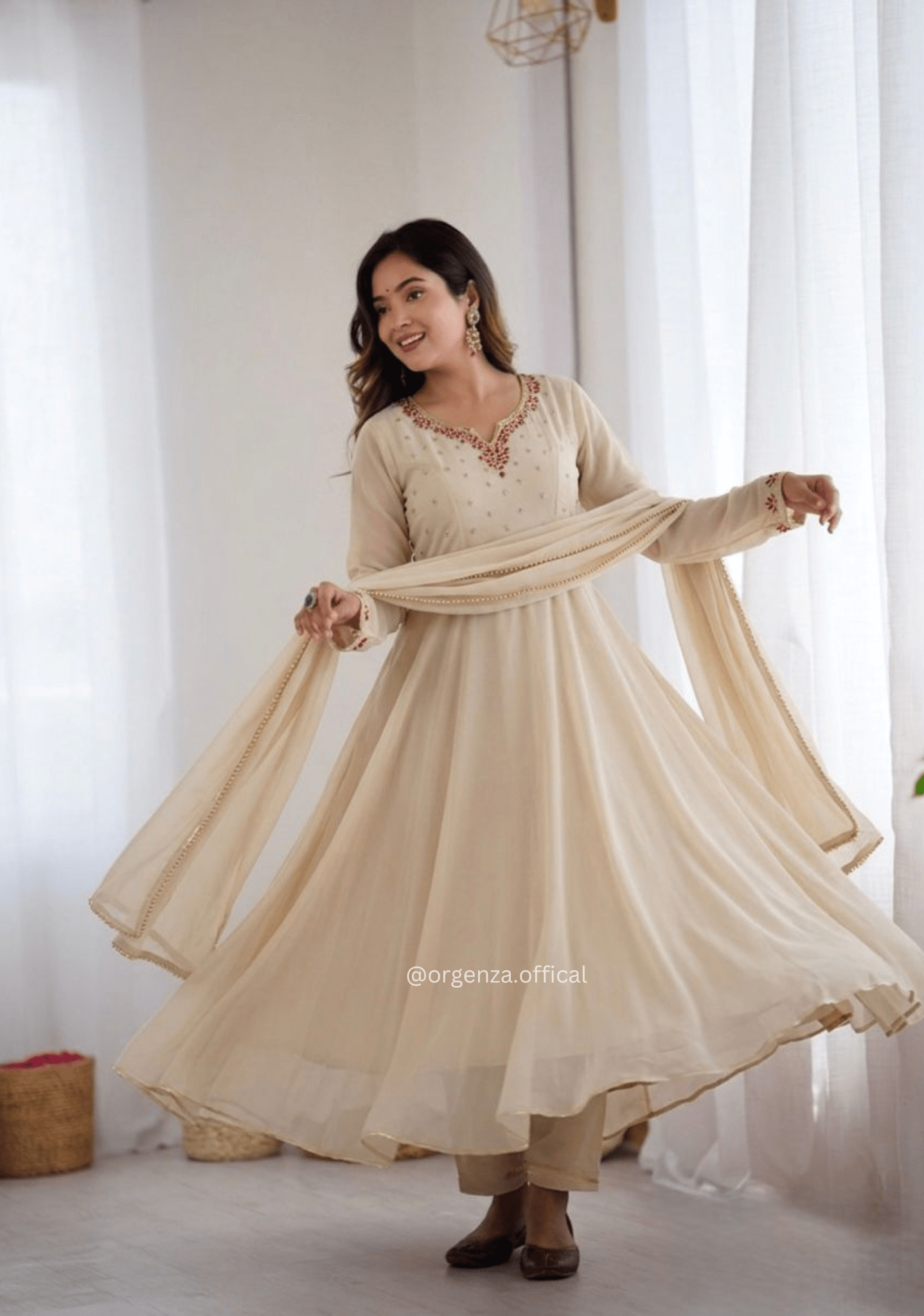 Designer Fox Georgette Gown with Handwork & Gotta Patti Dupatta | Party & Wedding Wear - Orgenza Store